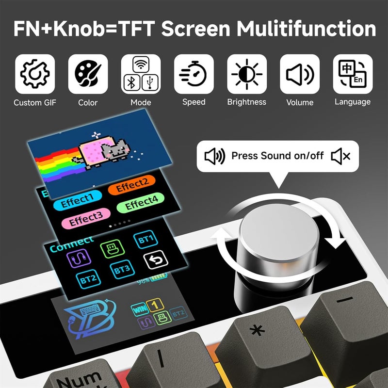 zMAX X BOYI TD31Pro Mechanical Numpad,Hot Swap Wireless BT5.0/2.4GHz/Type-C Wired Numeric Keypad with Screen&Knob,30Keys PBT Keycaps RGB Gaming Macro Number Pad for PC Laptop (Retro Gray-Red) - Image 3